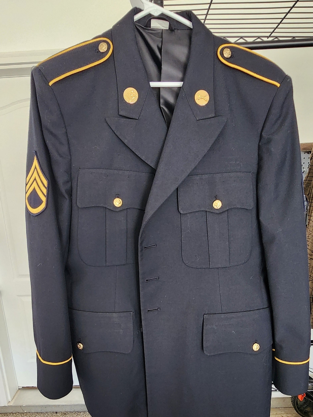Men's Black Military-Style Wool Coat with Gold Trim